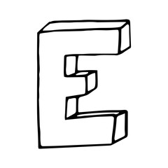 letter E hand drawn in doodle style.