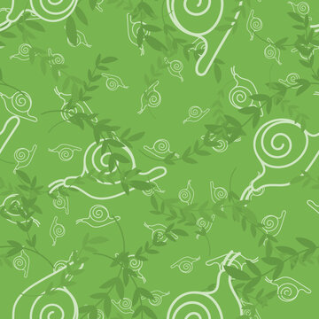 Nature Seamless Background with Snails for Ecology Thematic Wallpaper or Textile Backdrop Concept.