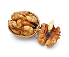 Fresh tasty walnuts isolated on white background