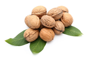 Heap of fresh walnuts isolated on white background