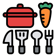 kitchen set cooking childhood toy icon