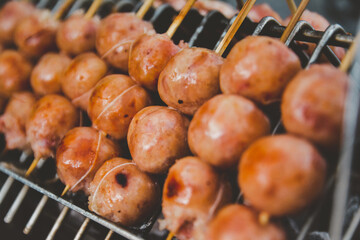 Grilled Sausages on market in Thailand.