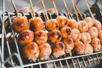 Grilled Sausages on market in Thailand.