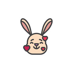 Smiling Rabbit face with hearts emoticon filled outline icon