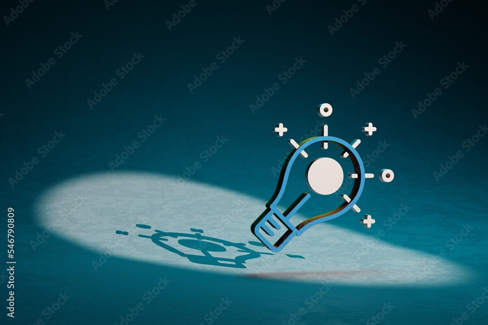Poster beautiful abstract illustrations blue and golden bulb symbol icon on a dark blue background. 3d rend