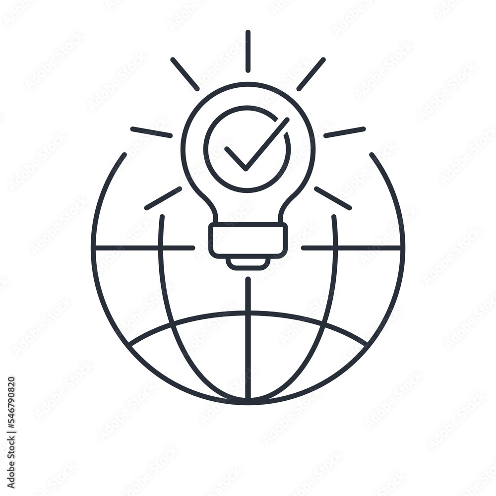 Poster global solution. vector linear icon isolated on white background.