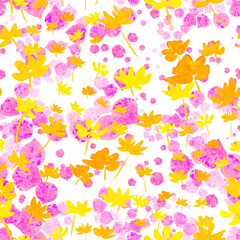 Small watercolor abstract flowers and rose petals seamless floral pattern