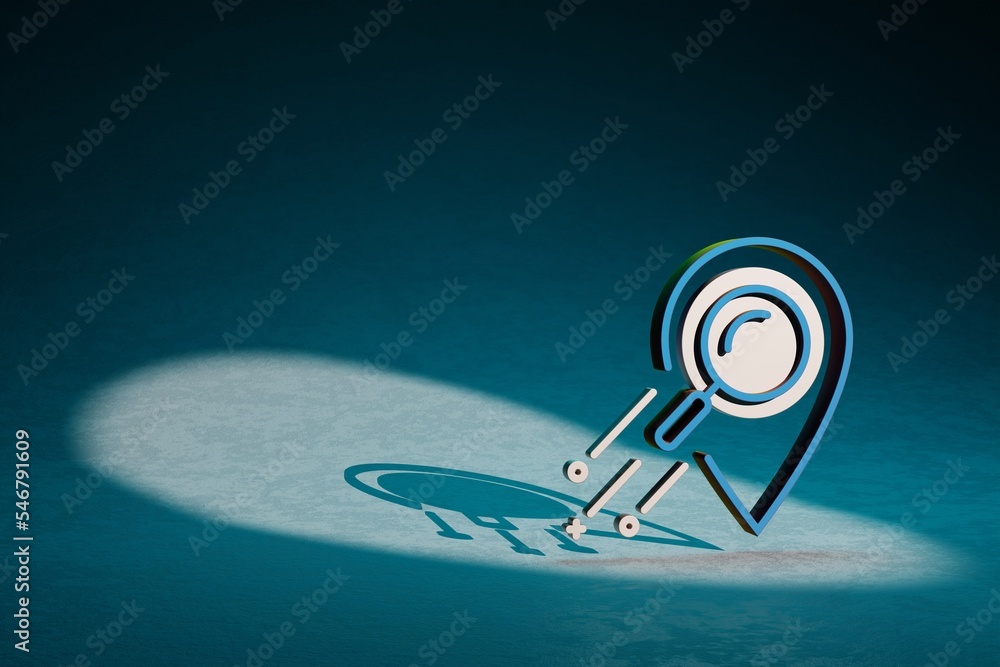 Poster beautiful abstract illustrations blue and golden location symbol icon on a dark blue background. 3d 