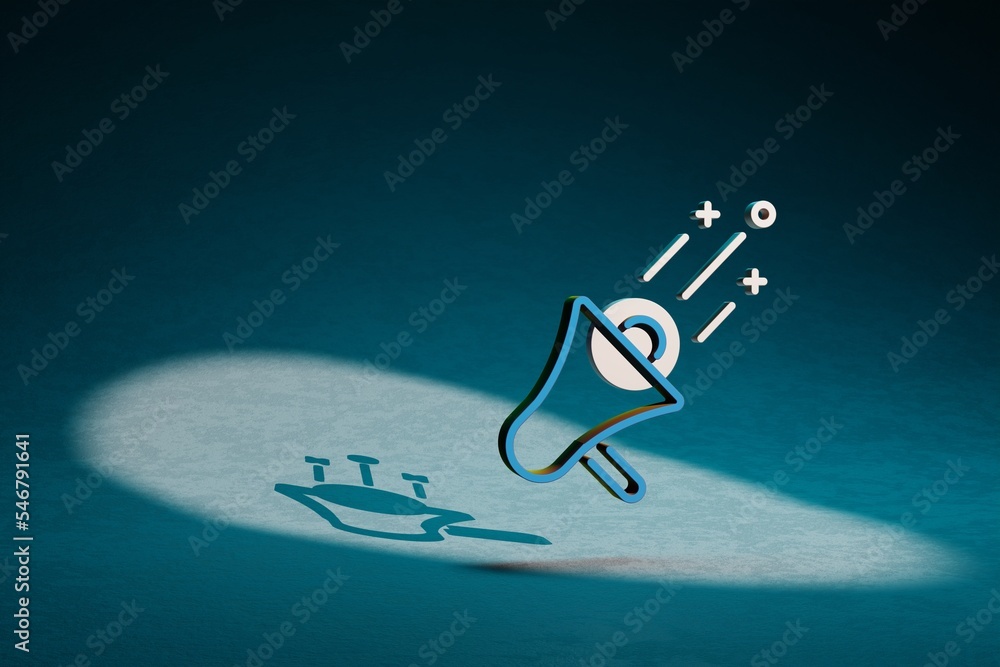 Poster beautiful abstract illustrations blue and golden loud speaker symbol icon on a dark blue background.