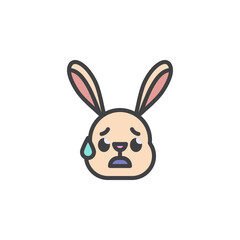Rabbit anxious face with sweat emoticon filled outline icon