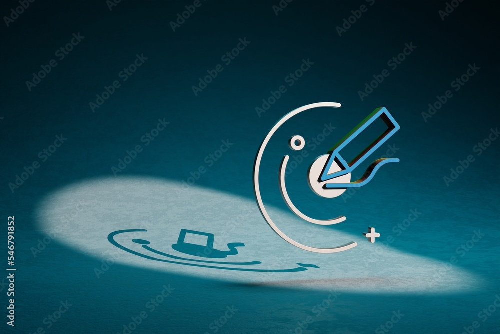 Poster beautiful abstract illustrations blue and golden pencil symbol icon on a dark blue background. 3d re