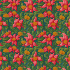 Fototapeta premium Seamless flowers pattern. Endless colorful floral background. Digital illustration.