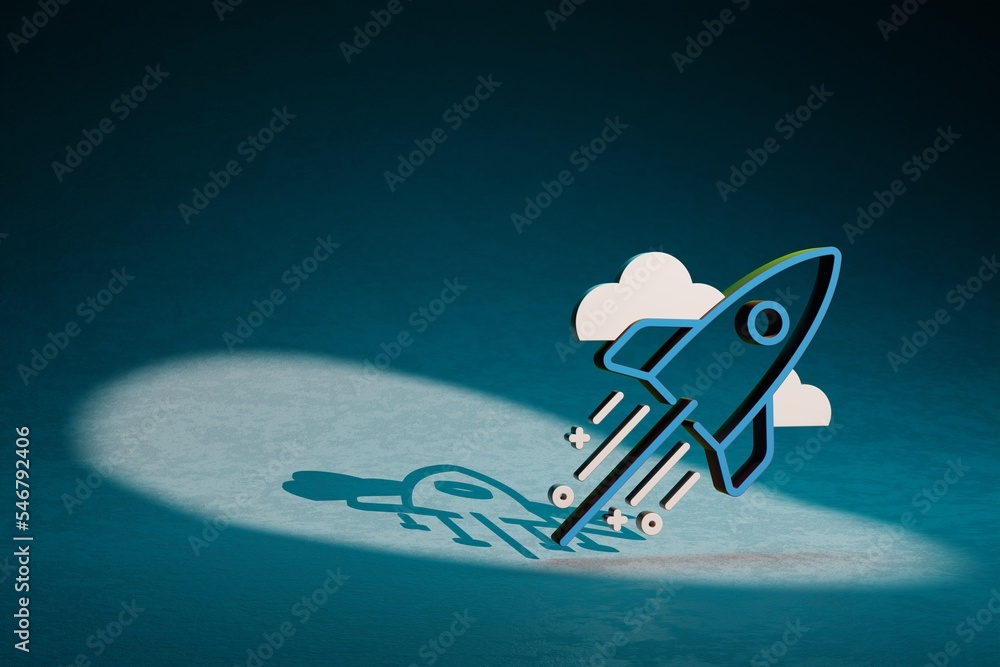 Poster Beautiful abstract illustrations Blue and Golden Rocket symbol icon on a dark blue background. 3d rendering illustration. Background pattern for design.