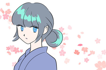 着物を着た女性　桜　イラスト