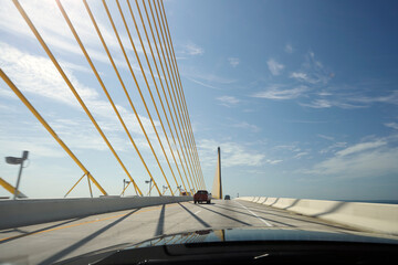 On top of Bridge view from inside a car 