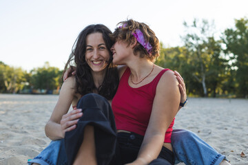 Fototapeta na wymiar Lesbian couple on the beach