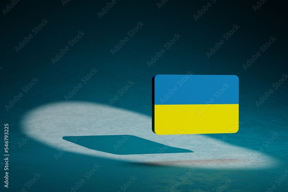 Poster Beautiful abstract illustrations Ukrainian flag symbol icon on a dark blue background. 3d rendering illustration. Background pattern for design.
