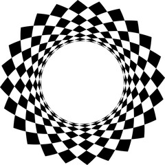 black and white checkered pattern, round shaped design