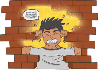 weak strongman with a brick wall