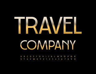 Vector business logo Travel Company. Premium metallic Font. Gold Alphabet Letters and Numbers