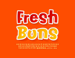 Vector creative banner Fresh Buns. Funny handwritten Font. Artistic Alphabet Letters and Numbers set