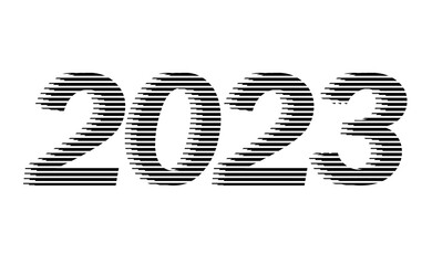 Symbol of 2023 in lines. Vector illustration of the image of 2023 in halftone lines. Sketch for creativity.