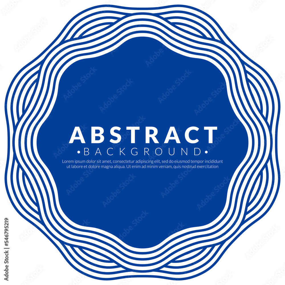 Poster circle frames with blue wave patterns isolated on white background. abstract water line round frame.