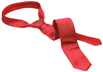 Red men's tie taken off  leisure free time concept, isolated - obrazy, fototapety, plakaty