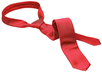 Red men's tie taken off  leisure free time concept, isolated
