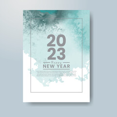 Naklejka na ściany i meble Happy new year 2023 banner or card template with watercolor background