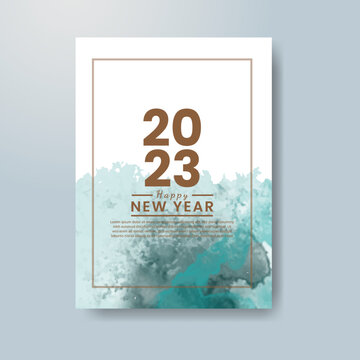 Happy new year 2023 banner or card template with watercolor background