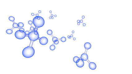 Molecular structure of blue atom with mathematical geometric wavy surface under high-key lighting background. Concept image of vaccine development, regenerative and advanced medicine. 3D CG. PNG file.