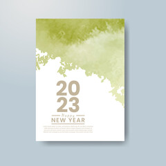 Happy new year 2023 banner or card template with watercolor background