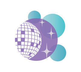 Disco ball Vector icon. Mirror glitter disco ball. Cosmic. Psychedelic. Dj. Disco party banner. Retro music poster. 80s. 70s. Night Club.
