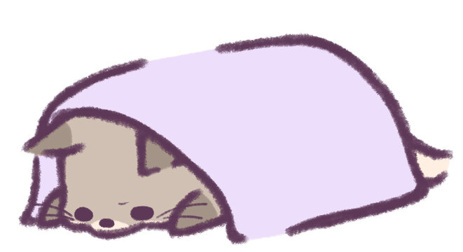 recommend clip art: 眉をひそめて拗ねたように毛布をかぶる灰色の狐