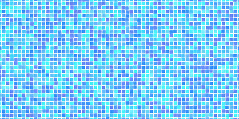 Pastel blue swimming pool mosaic tile seamless pattern. Abstract vector background. Shower or kitchen floor and wall decoration. Bathroom with modern interior design. Texture of tiny squares