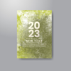 Happy new year 2023 banner or card template with watercolor background