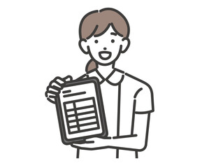 DX推進でタブレットの問診票を持つ、福祉、医療従事者の人物のベクターイラスト素材／医者／看護師