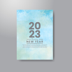 Happy new year 2023 banner or card template with watercolor background