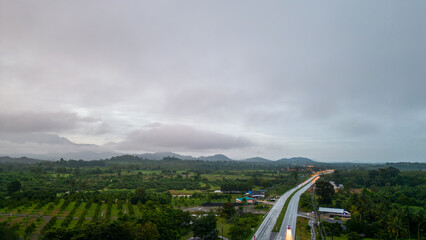 Mountain and road with Sunrise in localside