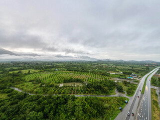 Mountain and road with Sunrise in localside