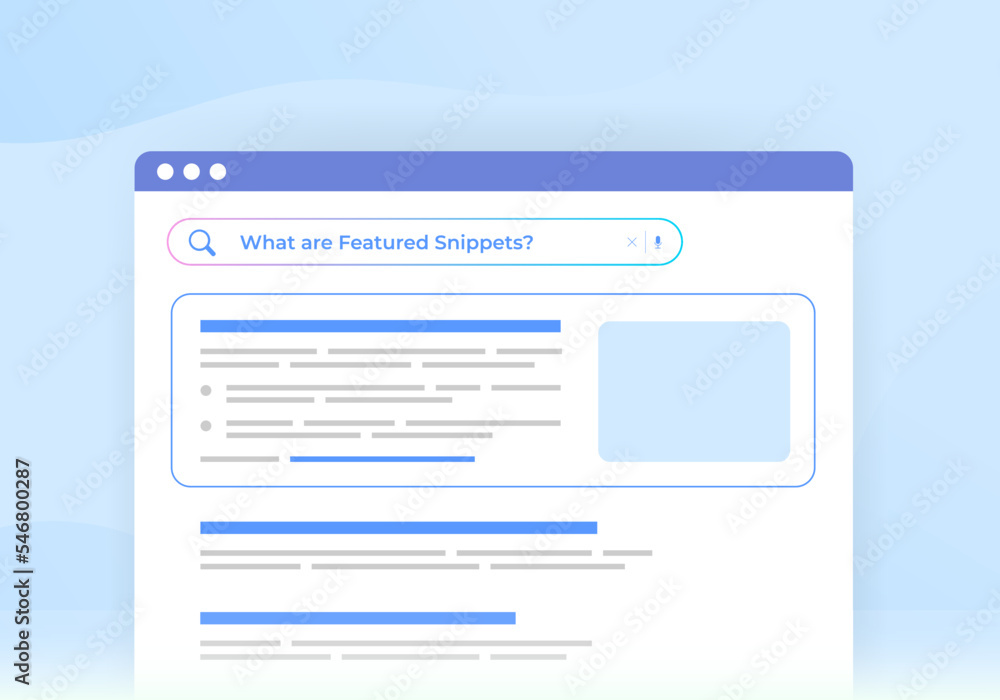 Poster featured snippets and website seo optimization concept illustration. featured snippet are located be