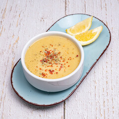 pumpkin soup in a bowl