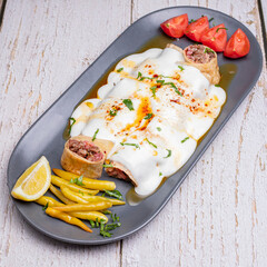 grilled steak with vegetables