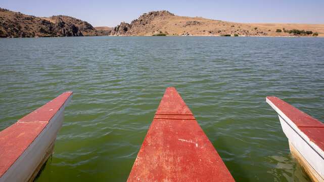Canoe bow on lake,Travel Concept