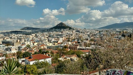 Fototapeta na wymiar Areopag Athens greece panorama Blue Sky clouds