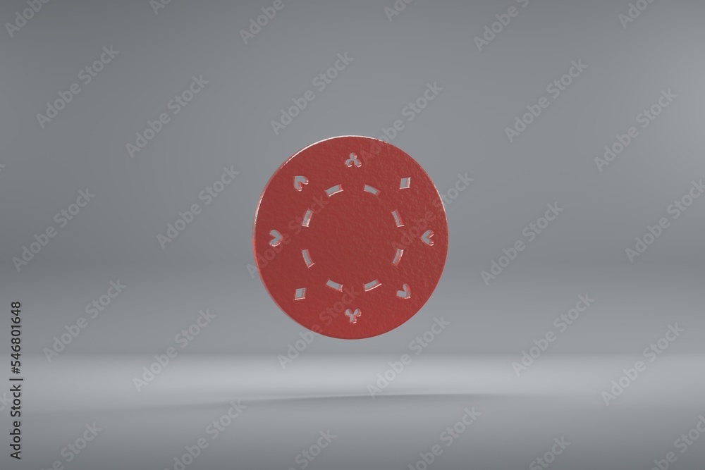 Poster beautiful illustration poker token red symbol icons on a grey background. 3d rendering illustration.