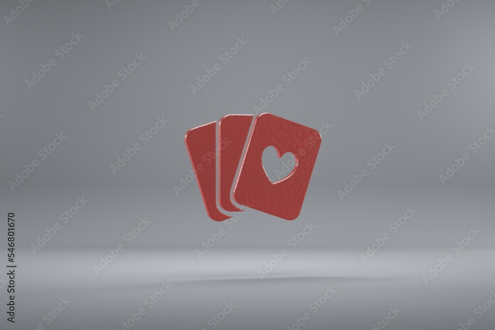 Poster beautiful illustration three cards red symbol icons on a grey background. 3d rendering illustration.