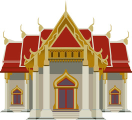 Set of thailnd building and constructions travel by bicycle tuktuk element PNG illustration.	
