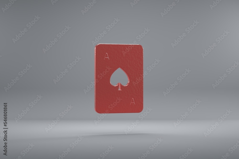 Poster beautiful illustration ace of spades red symbol icons on a grey background. 3d rendering illustratio